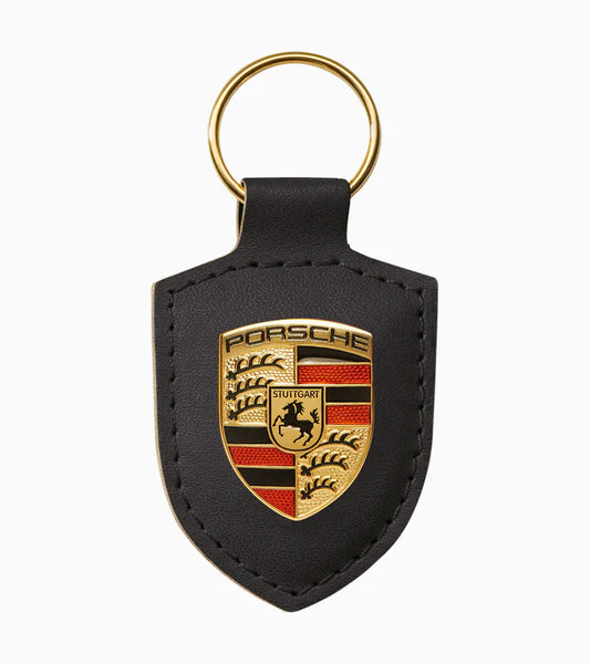 Premium Leather Porsche Keyring with Crest black